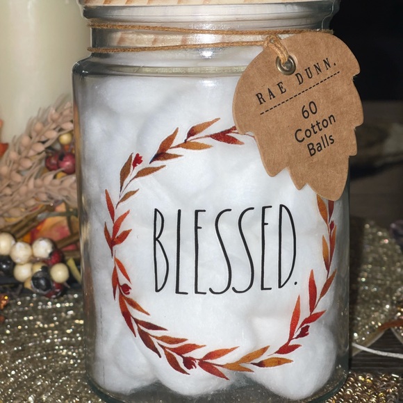 NWT RAE DUNN Fall "Blessed" Glass Jar Canister with Wood Lid Cotton Balls - Picture 6 of 11